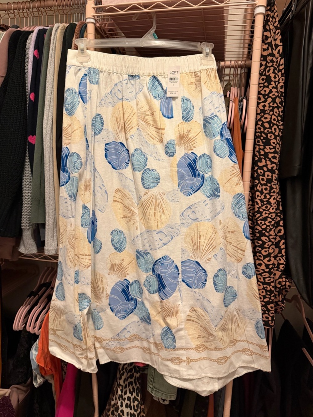 NWT LOFT Blue & Beige Shell Print Maxi Skirt | $75 MSRP - Picture 4 of 4
